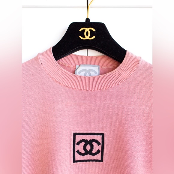 Chanel Identification Vintage 2003 Pink Black Knit Y2K CC Logo Top T-Shirt - Picture 5 of 15